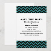 Chevron Glitter Save the Date Uitnodiging, Teal Kaart (Voorkant / Achterkant)