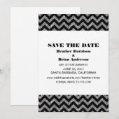 Chevron Glitter Save the Date Uitnodiging, Zilver Kaart (Voorkant / Achterkant)
