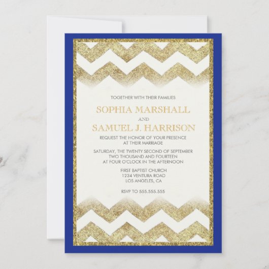Chevron Gold Glitter Wedding Invitation Kaart (Voorkant)