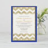 Chevron Gold Glitter Wedding Invitation Kaart (Staand voorkant)