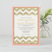 Chevron Gold Glitter Wedding Invitation Kaart (Staand voorkant)