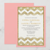 Chevron Gold Glitter Wedding Invitation Kaart (Voorkant / Achterkant)