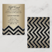 Chevron Gold Party Gift Card Black Glitter Kortingskaartje (Voorkant / Achterkant)
