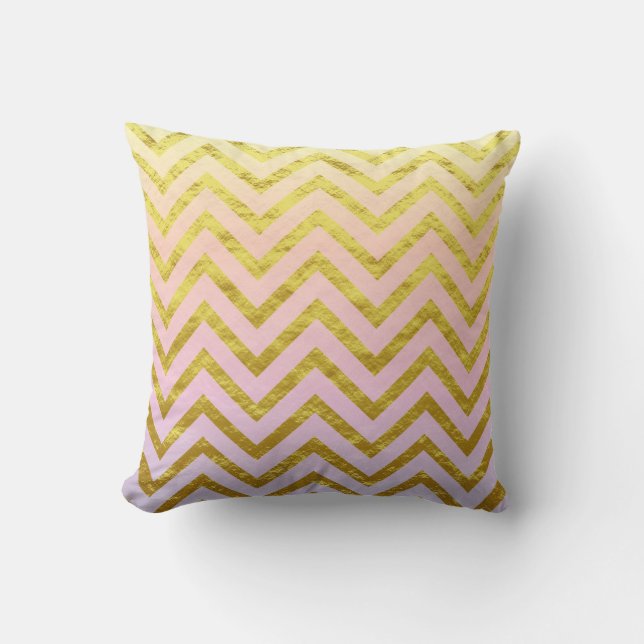 Chevron Goud Folie Roze Wit Ombre Meisjesachtig Ch Kussen (Voorkant)