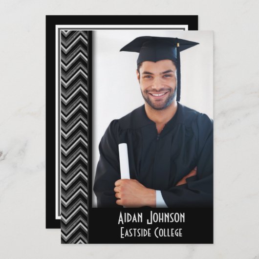 Chevron Graduation Photo Frame Invite Kaart (Voorkant / Achterkant)