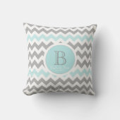 Chevron Gray Aqua White Monogram Wedding Pillow Kussen (Voorkant)