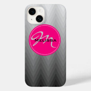 Chevron Gray ombre patroon Roze monogram naam Case-Mate iPhone Case