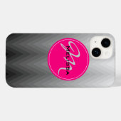 Chevron Gray ombre patroon Roze monogram naam Case-Mate iPhone Case (Achterkant (horizontaal))