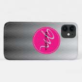 Chevron Gray ombre patroon Roze monogram naam Case-Mate iPhone Case (Achterkant (horizontaal))