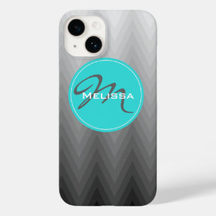 Chevron gray ombre patroon Turquoise Monogram Naam Case-Mate iPhone Case