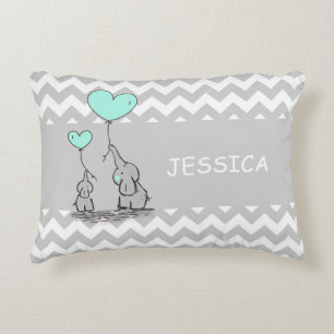 Chevron Gray White MINT Green Elephant Heart Accent Kussen