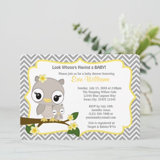 Chevron Gray Yellow 160, uitnodiging voor het Baby (Staand voorkant)