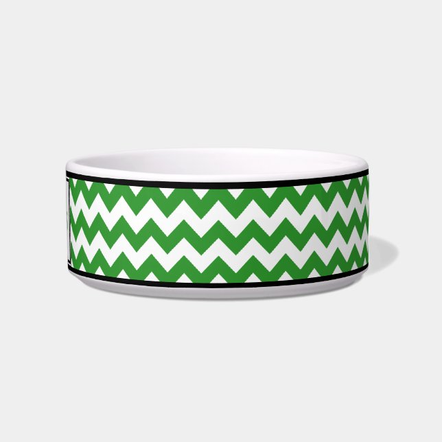 Chevron Green - gepersonaliseerde kattenBowl Voerbakje (Rechts)