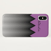 Chevron grijs ombre patroon Paarse Monogram Naam Case-Mate iPhone Case (Achterkant (horizontaal))