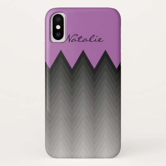 Chevron grijs ombre patroon Paarse Monogram Naam Case-Mate iPhone Case (Achterkant)