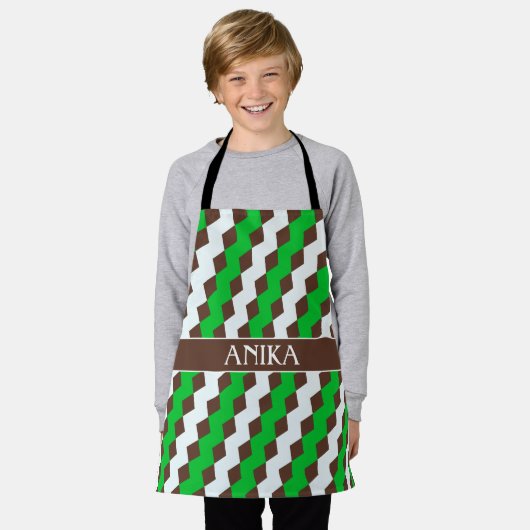 Chevron groen bruin minimaal patroon schort (Gedragen)