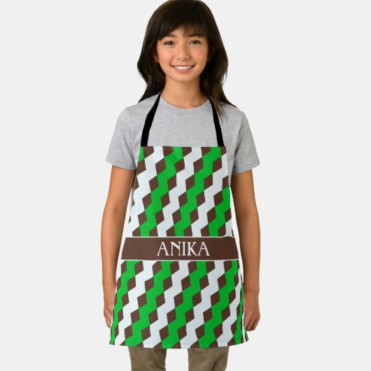 Chevron groen bruin minimaal patroon schort (Insitu)