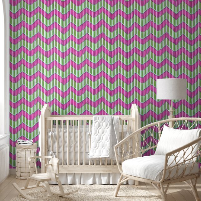  Chevron Groen en roze Modern schattig Behang (Kinderen)