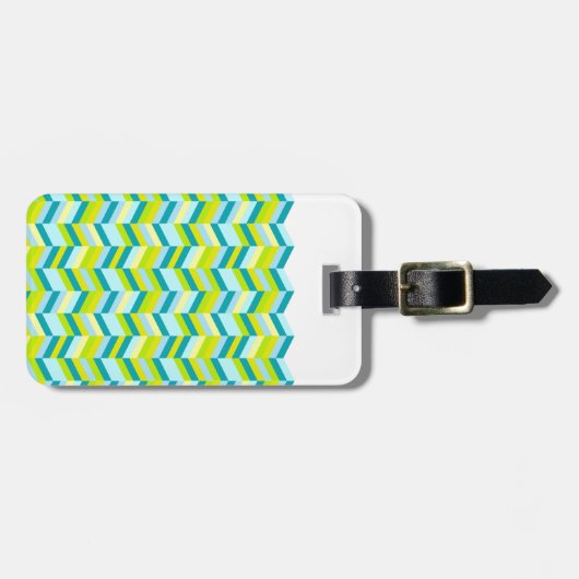 Chevron haring, beenderafdruk, aqua, groen bagagel bagagelabel (Voorkant horizontaal)
