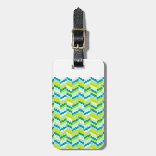 Chevron haring, beenderafdruk, aqua, groen bagagel bagagelabel (Voorkant verticaal)