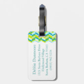 Chevron haring, beenderafdruk, aqua, groen bagagel bagagelabel (Achterkant verticaal)