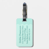 Chevron haring, beenderafdruk, aqua, groen bagagel bagagelabel (Achterkant verticaal)