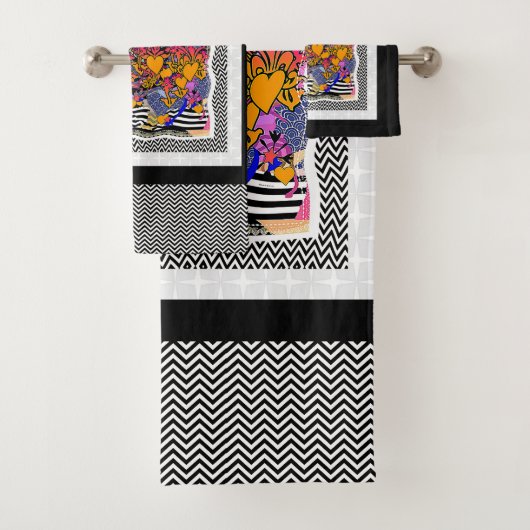 Chevron Harten + Bloemen Bad Handdoek (Insitu)