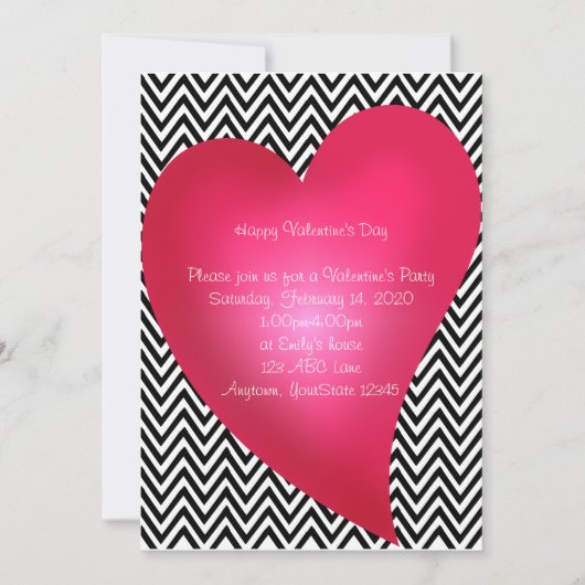 Chevron Heart Valentijnsdag Party Invitation Kaart (Voorkant)