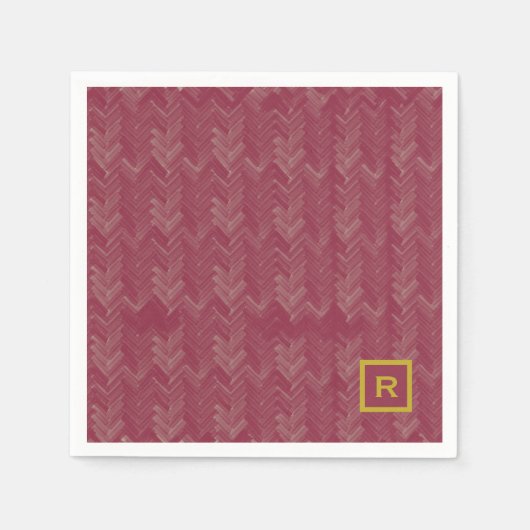 Chevron Herringbone Patroon Luxe Rood Initiaal Servet (Voorkant)