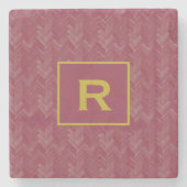 Chevron Herringbone Patroon Luxueus Rode Initiaal Stenen Onderzetter (Voorkant)
