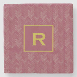 Chevron Herringbone Patroon Luxueus Rode Initiaal Stenen Onderzetter