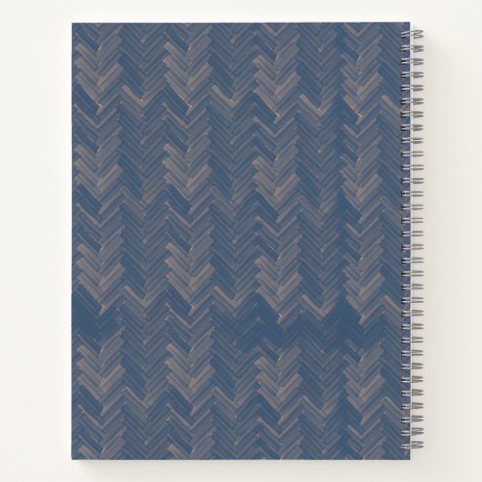 Chevron Herringbone Patroon Retro Blauw Monogram Notitieboek (Achterkant)