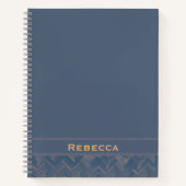 Chevron Herringbone Patroon Retro Blauw Monogram Notitieboek (Voorkant)