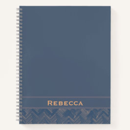 Chevron Herringbone Patroon Retro Blauw Monogram Notitieboek