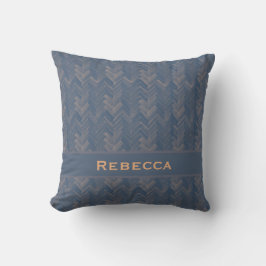 Chevron Herringbone Patroon Retro Blauwe Monogram Kussen