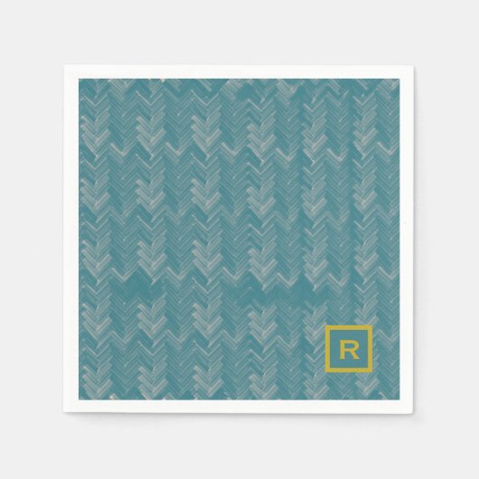 Chevron Herringbone Patroon Turquoise Initiaal Servet (Voorkant)