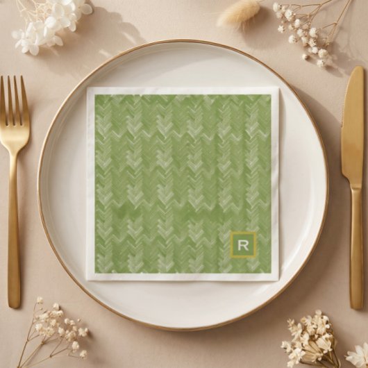 Chevron Herringbone Pattern Forest Green Initiaal Servet