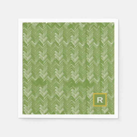 Chevron Herringbone Pattern Forest Green Initiaal Servet (Voorkant)