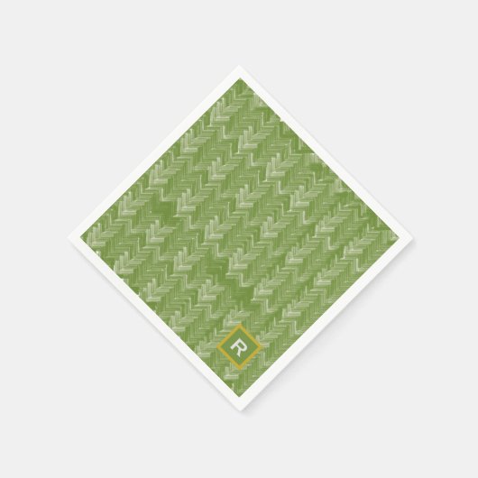 Chevron Herringbone Pattern Forest Green Initiaal Servet (Hoek)