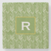 Chevron Herringbone Pattern Forest Green Initiaal Stenen Onderzetter (Voorkant)