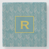 Chevron Herringbone Pattern Turquoise-Initiaal Stenen Onderzetter (Voorkant)
