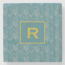 Chevron Herringbone Pattern Turquoise-Initiaal Stenen Onderzetter