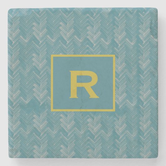 Chevron Herringbone Pattern Turquoise-Initiaal Stenen Onderzetter (Voorkant)