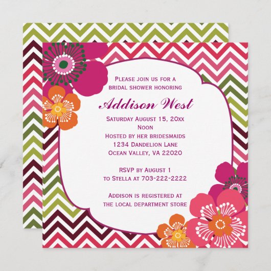 Chevron Hibiscus Square Invitation Kaart (Voorkant / Achterkant)