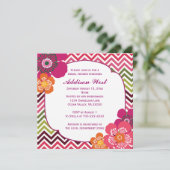 Chevron Hibiscus Square Invitation Kaart (Staand voorkant)