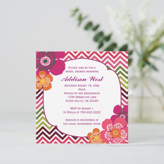 Chevron Hibiscus Square Invitation Kaart (Staand voorkant)