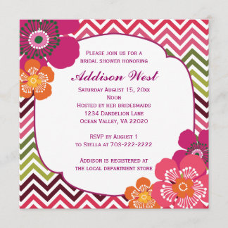 Chevron Hibiscus Square Invitation Kaart