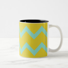 Chevron in aqua + chartreuse hedendaagse ontwerper tweekleurige koffiemok