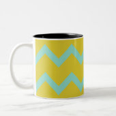 Chevron in aqua + chartreuse hedendaagse ontwerper tweekleurige koffiemok (Links)