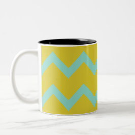 Chevron in aqua + chartreuse hedendaagse ontwerper tweekleurige koffiemok